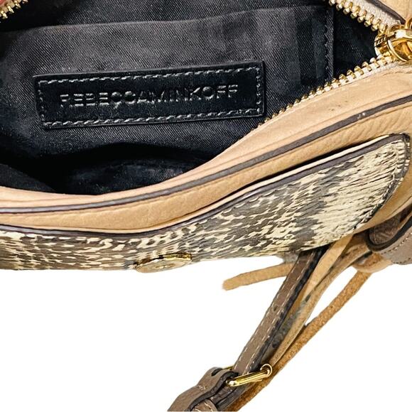 Rebecca Minkoff Suede Snake Print Crossbody Bag Tan Black - Picture 7 of 7